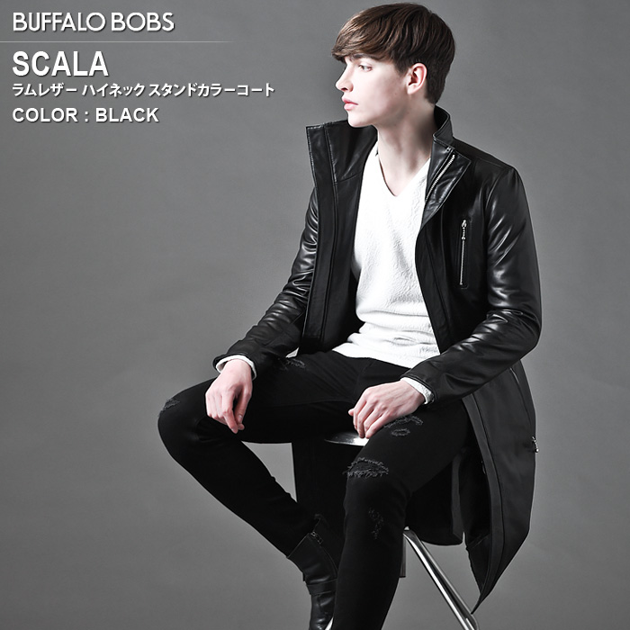 PUREGOLD BUFFALO BOBS バッファローボブズ SCALA(スカラ)ラムレザー ハイネック スタンドカラーコート BUFFALO  BOBS バッファローボブズ
